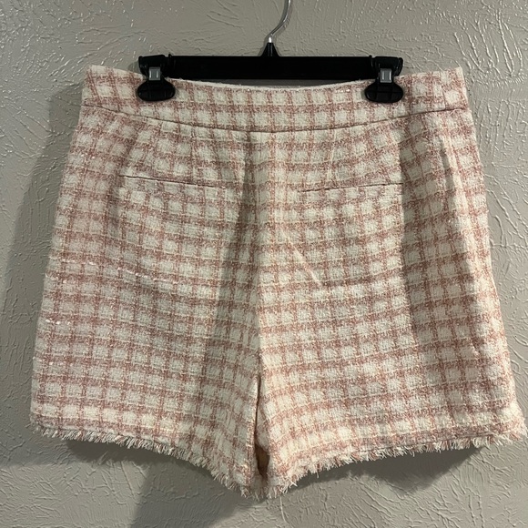 Ann Taylor Pink Plaid High Waist tweed shorts - Picture 5 of 7